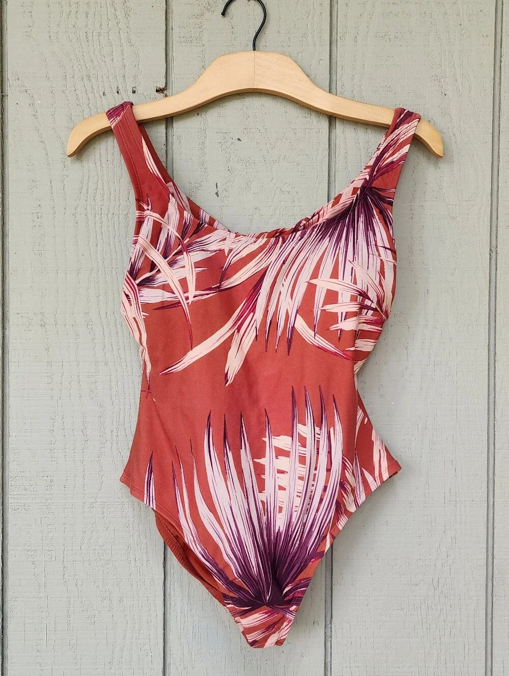 Kona Sol Palm Leaf Open Back One Piece Swimsuit